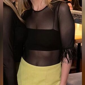 Black Sheer bodysuit with Feather Sleeves